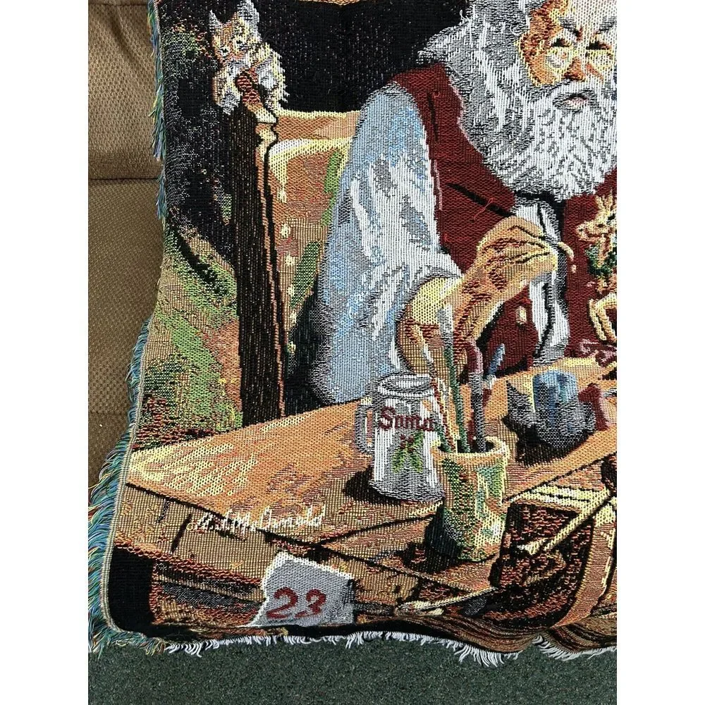 Tapestry Throw Blanket Santa Workshop Christmas Scene‎ Cozy Home Decor